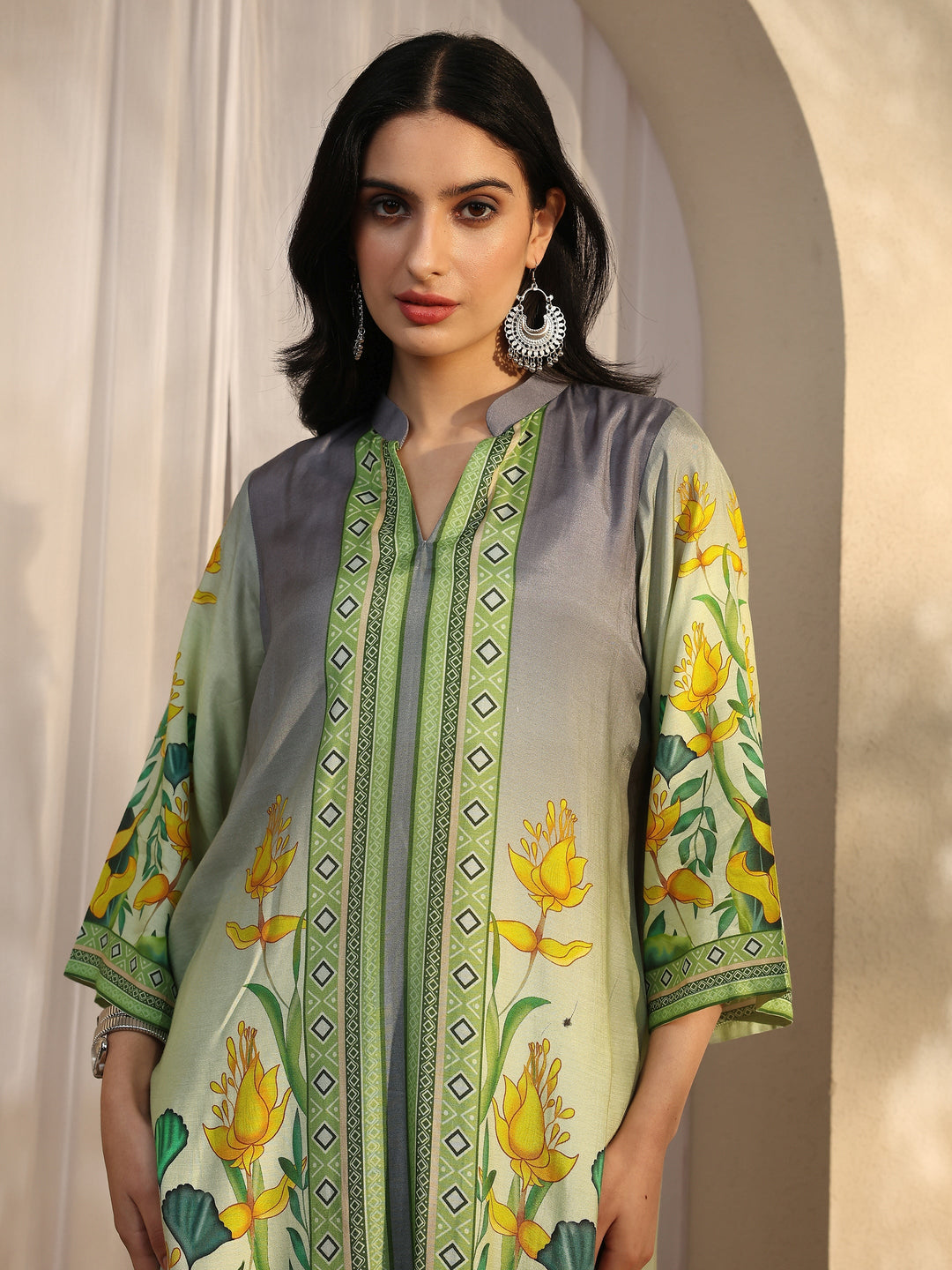 Green Printed Muslin Straight Suit Set With Dupatta