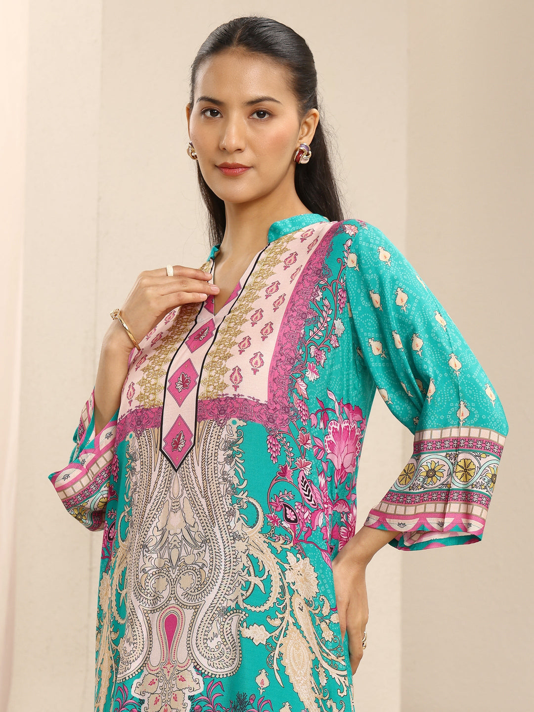 Blue Ethnic Printed Muslin Straight Suit Set With Dupatta