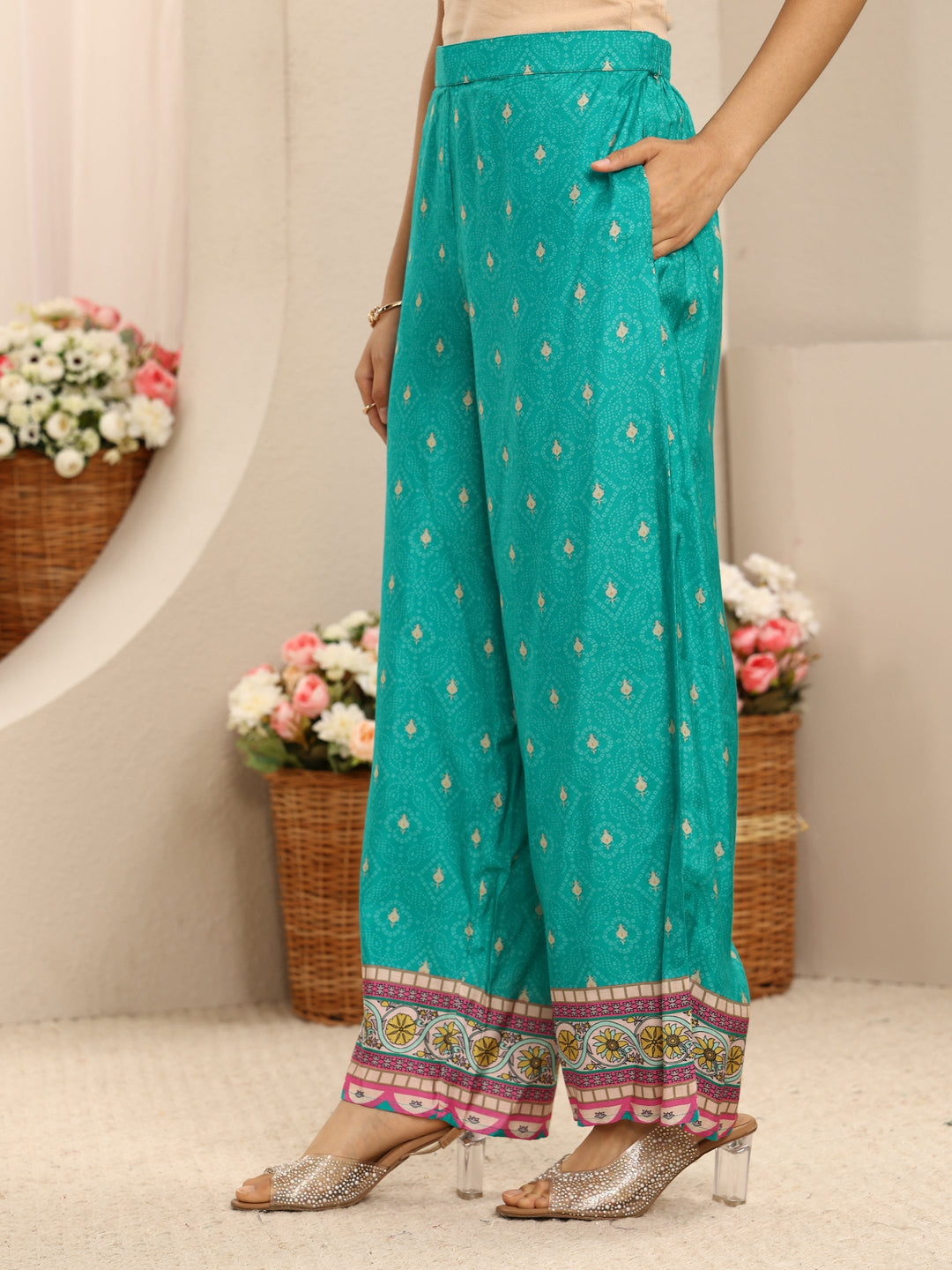 Blue Ethnic Printed Muslin Straight Suit Set With Dupatta
