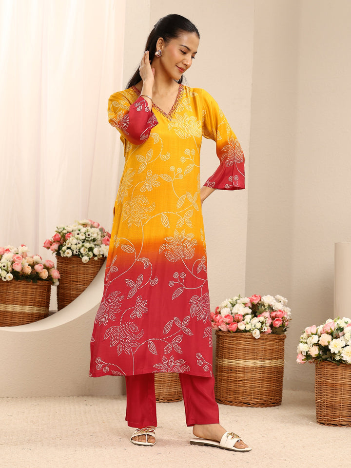 Mustard Floral Printed Muslin Straight Suit Set With Dupatta