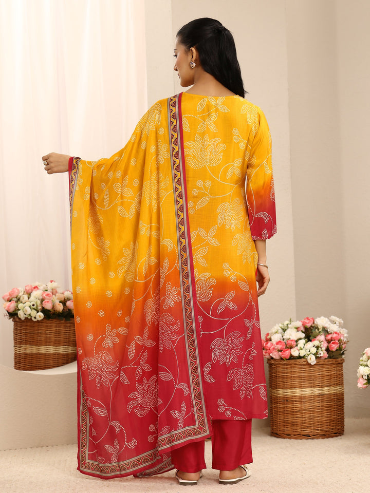Mustard Floral Printed Muslin Straight Suit Set With Dupatta