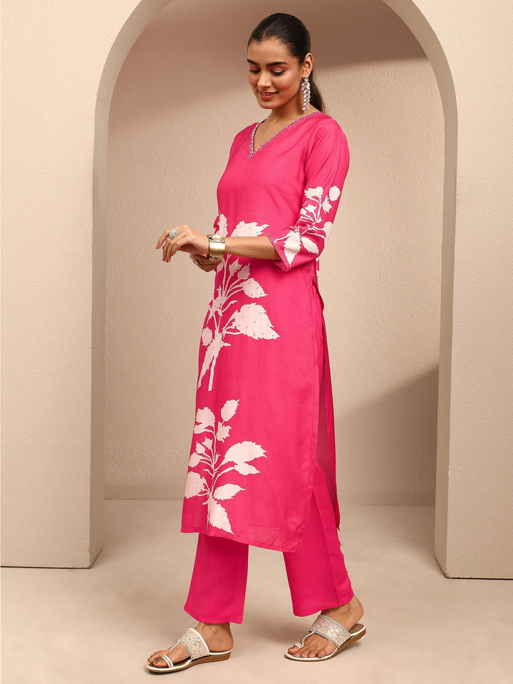 Pink Printed Muslin Straight Suit Set With Dupatta