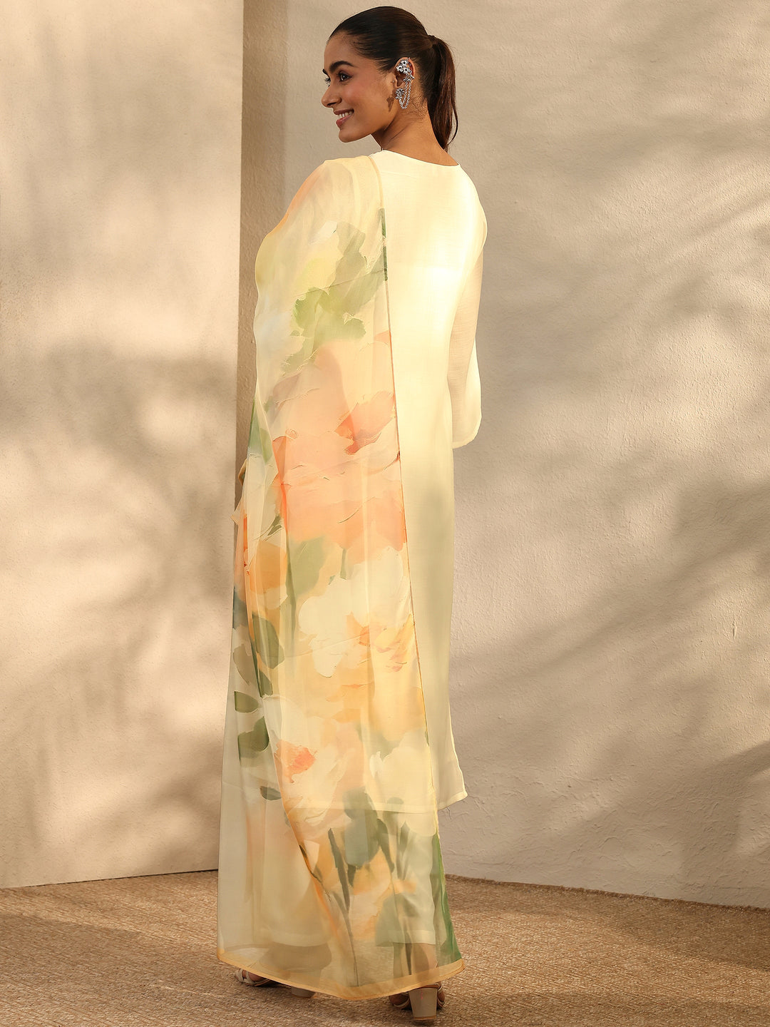 Off White Embroidered Chanderi Cotton Straight Suit Set With Dupatta