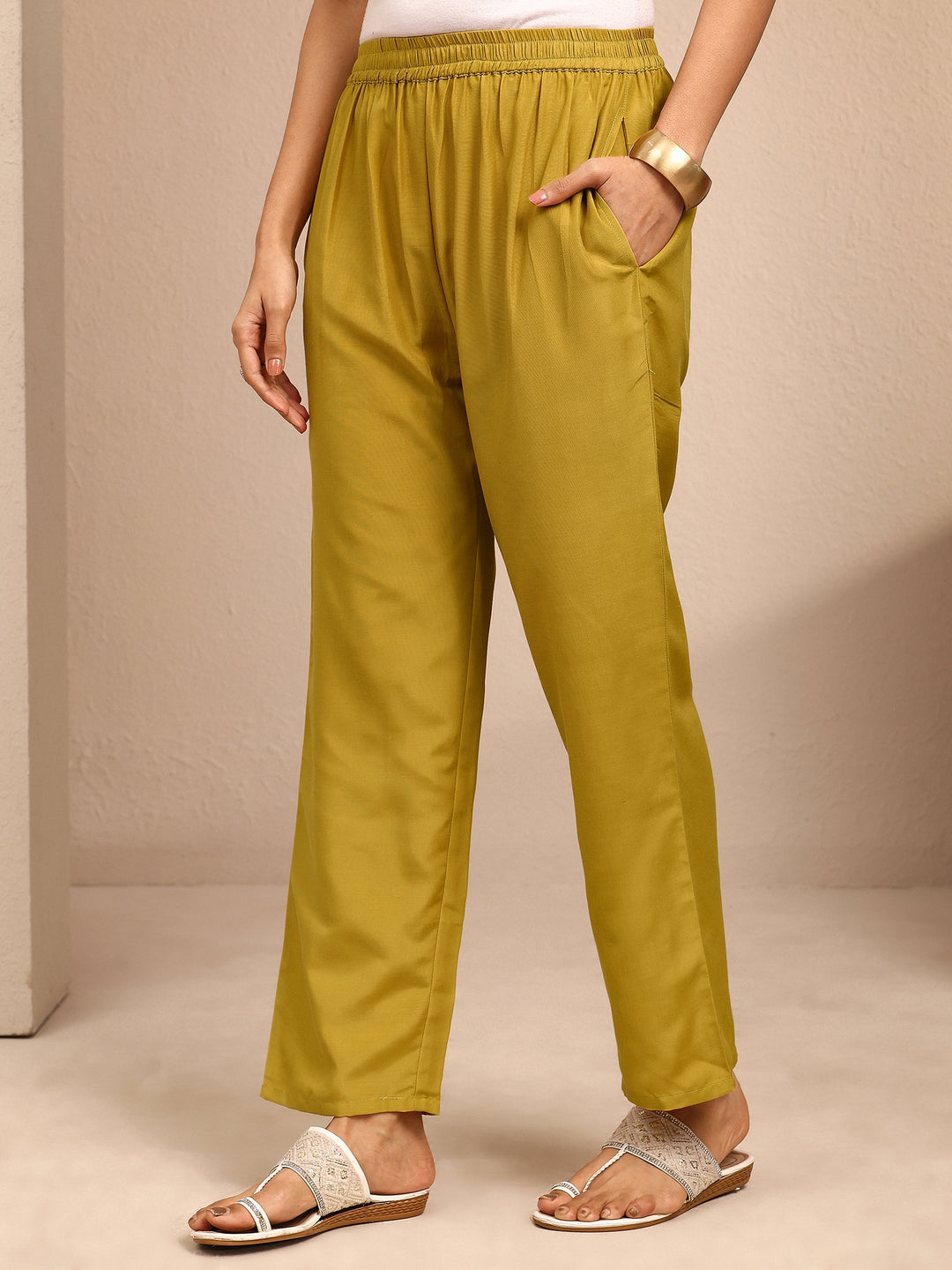 Mustard Embroidered Chanderi Cotton Straight Suit Set With Dupatta