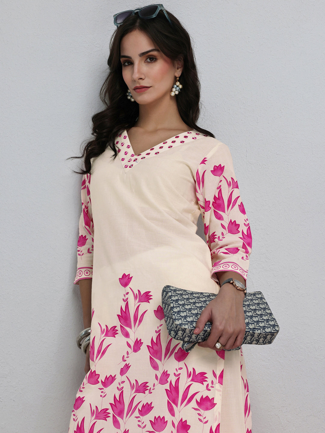 Off White Floral Printed Cotton Co-Ord Set