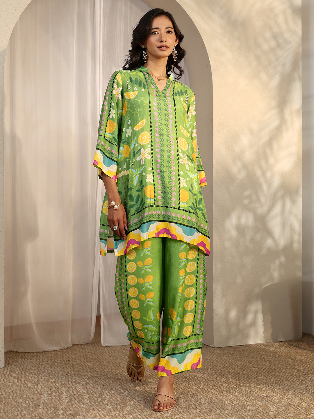 Green Printed Muslin Co-Ord Sets