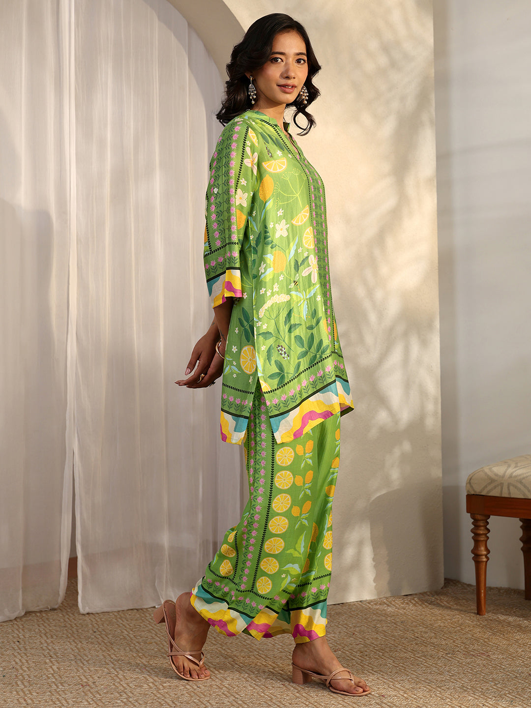 Green Printed Muslin Co-Ord Sets