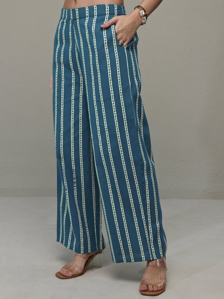 Blue Polka Dot Printed Cotton A-Line Kurta Set