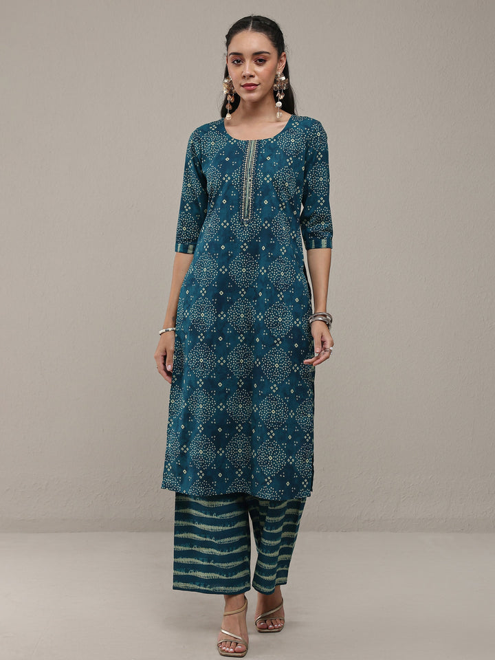 Libas Blue Bandhani Printed Cotton Straight Kurta Set