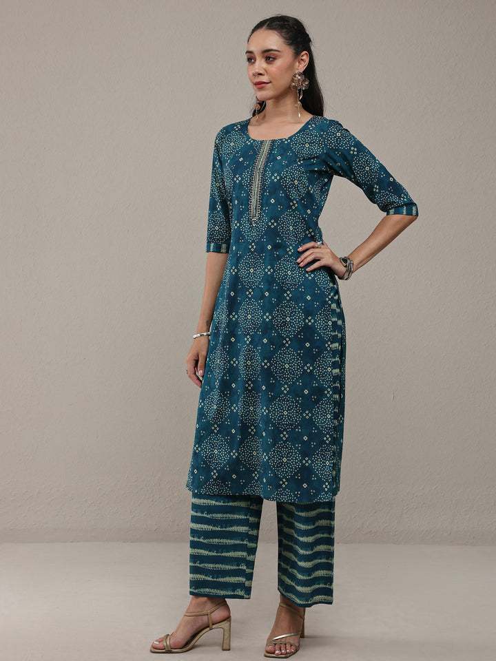 Libas Blue Bandhani Printed Cotton Straight Kurta Set