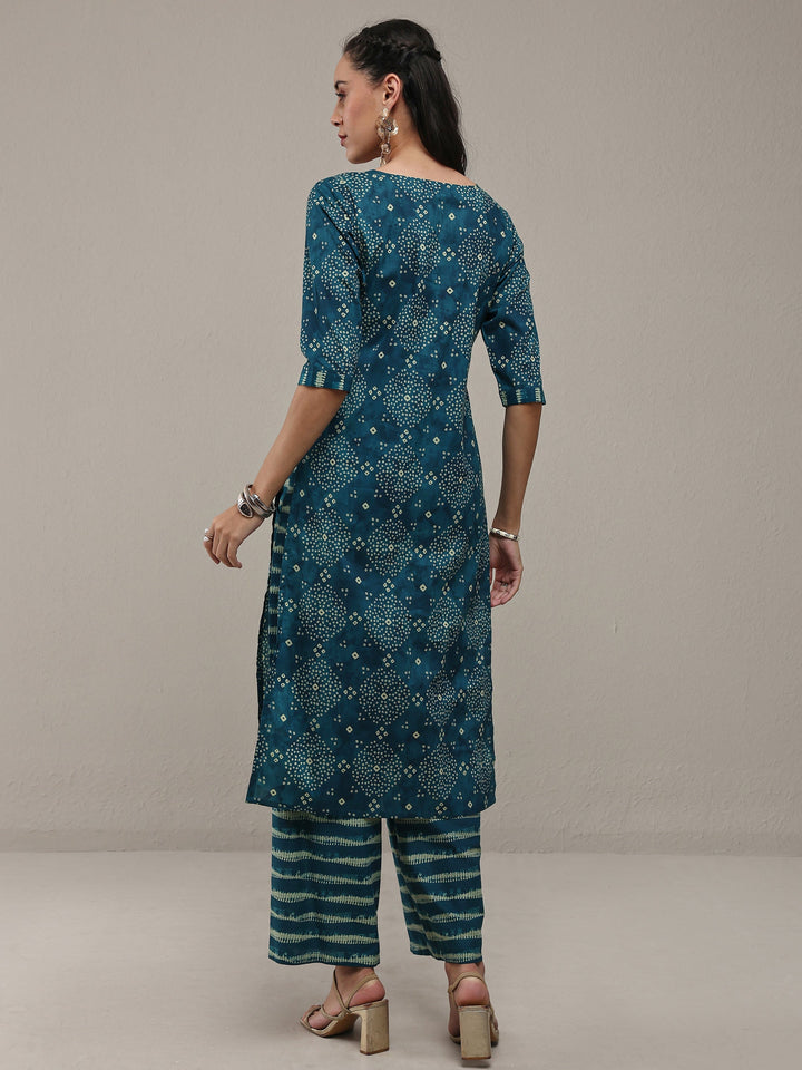Libas Blue Bandhani Printed Cotton Straight Kurta Set