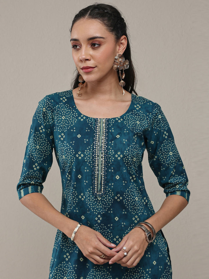 Libas Blue Bandhani Printed Cotton Straight Kurta Set
