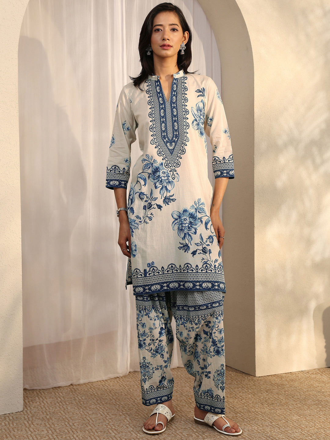 Off White Printed Cotton Co-Ord Sets
