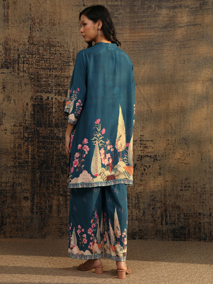 Teal Printed Muslin Co-Ord Set