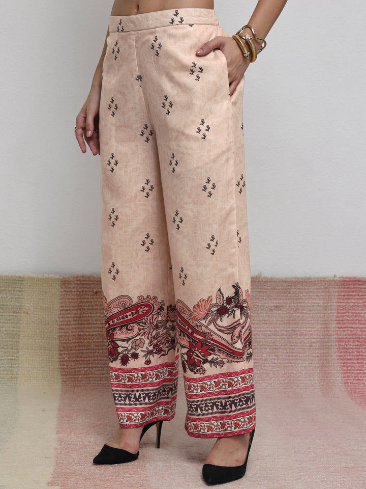 Beige Floral Printed Cotton Blend Co-Ord Set