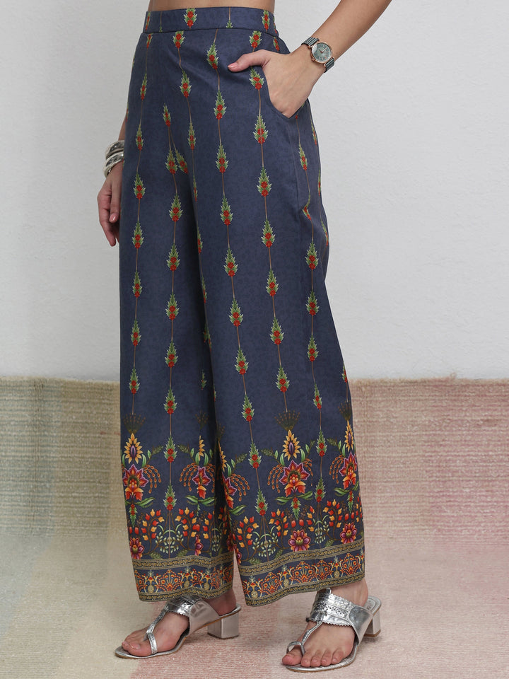 Libas Blue Floral Printed Cotton Blend Co-Ord Set