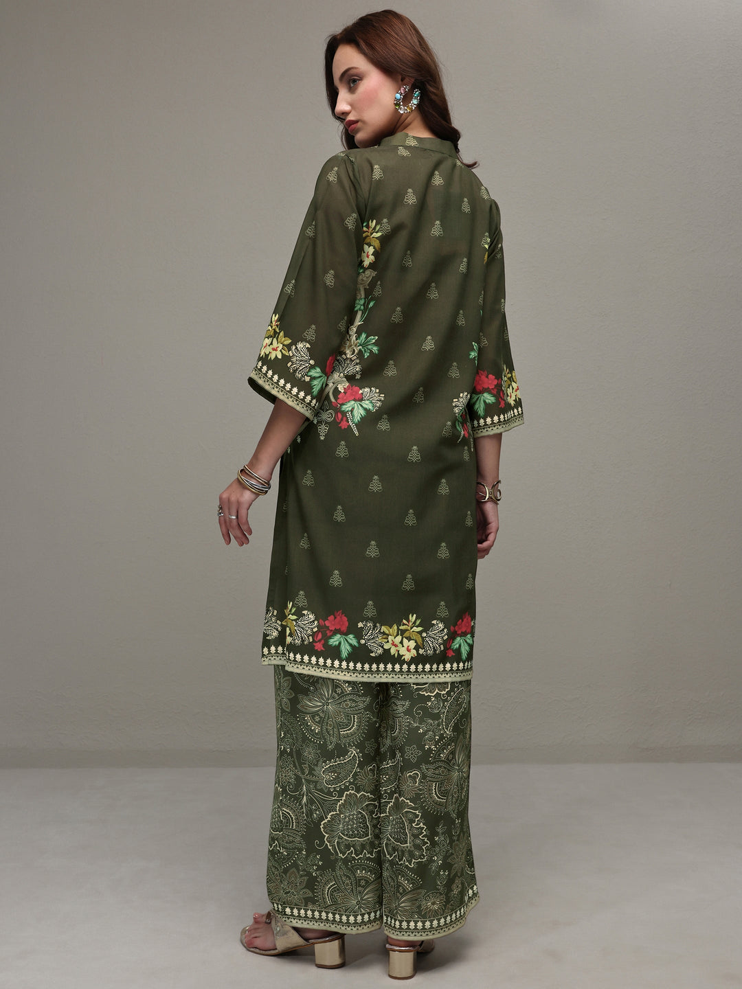 Green Floral Printed Cotton Blend Co-Ord Set