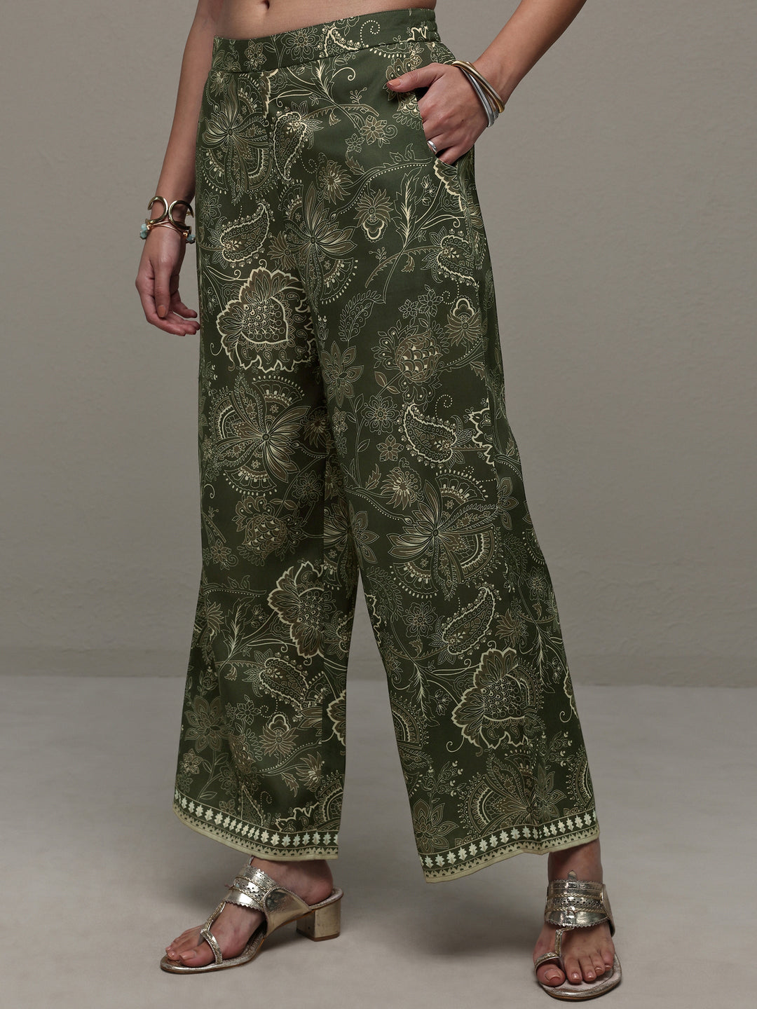 Green Floral Printed Cotton Blend Co-Ord Set
