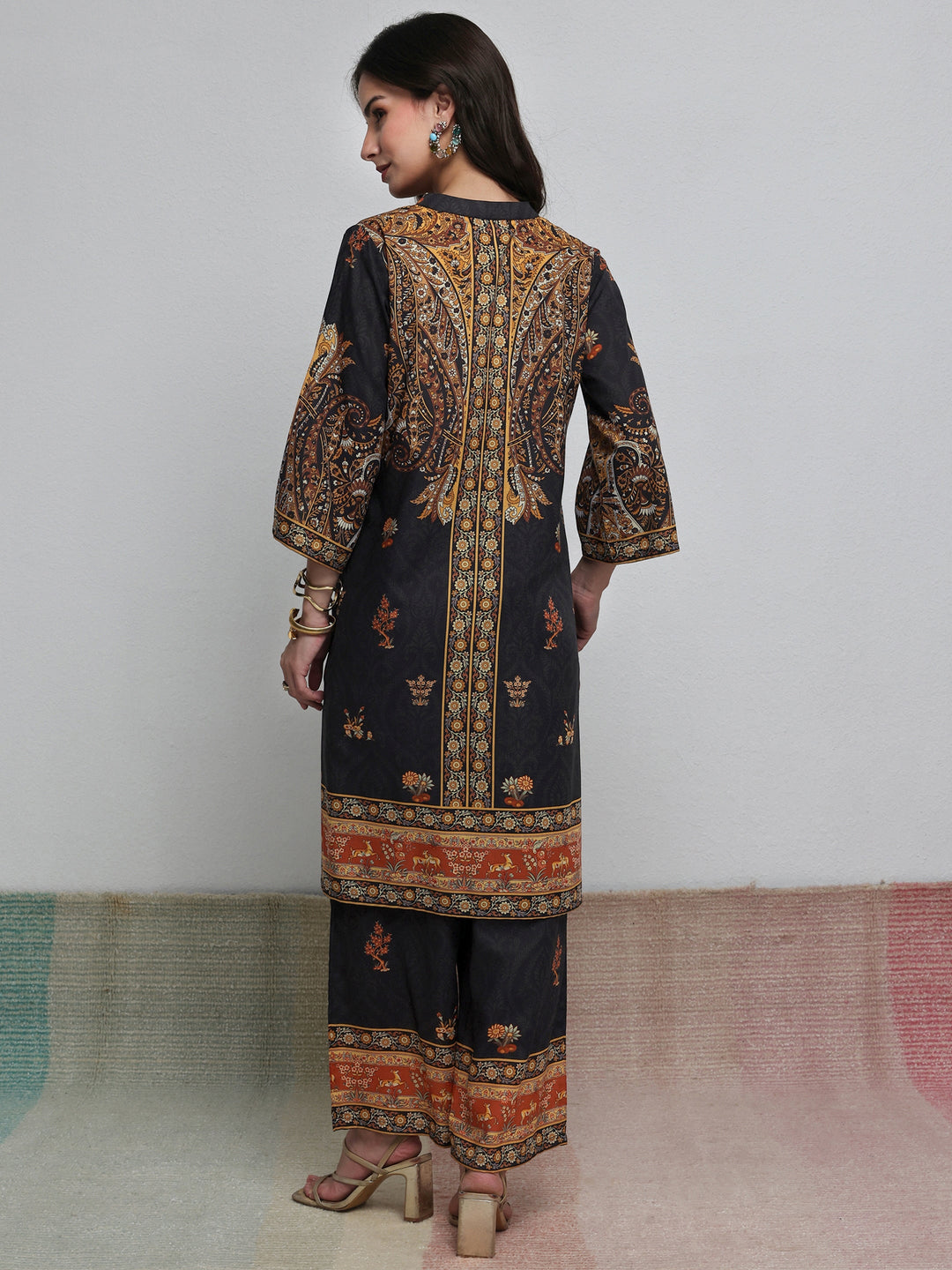 Black Ethnic Printed Cotton Blend Co-Ord Set