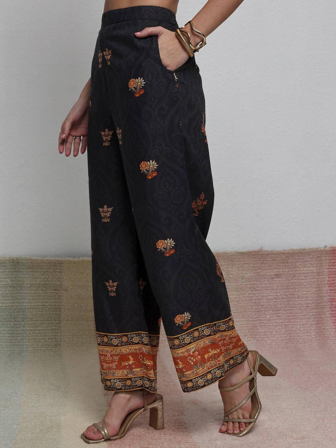 Black Ethnic Printed Cotton Blend Co-Ord Set