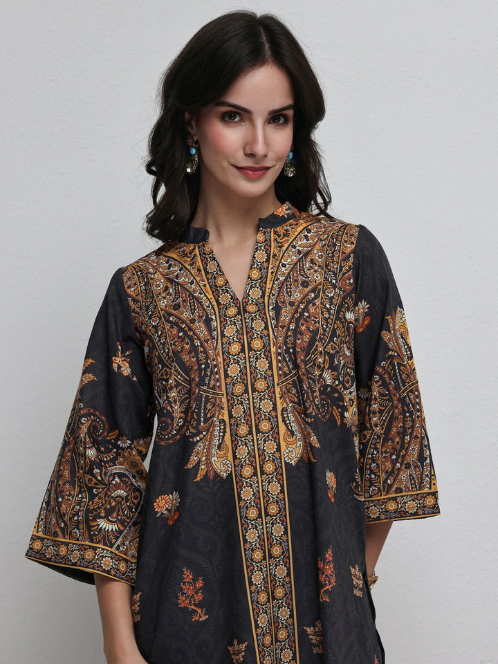 Black Ethnic Printed Cotton Blend Co-Ord Set