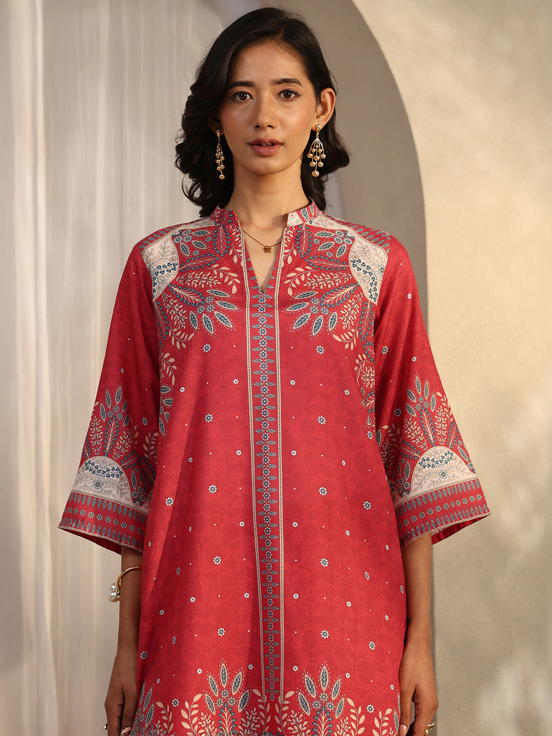 Red Printed Cotton Blend Co-Ord Sets