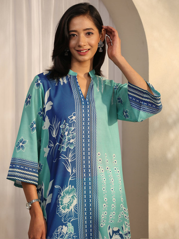 Blue Printed Cotton Blend Co-Ord Sets