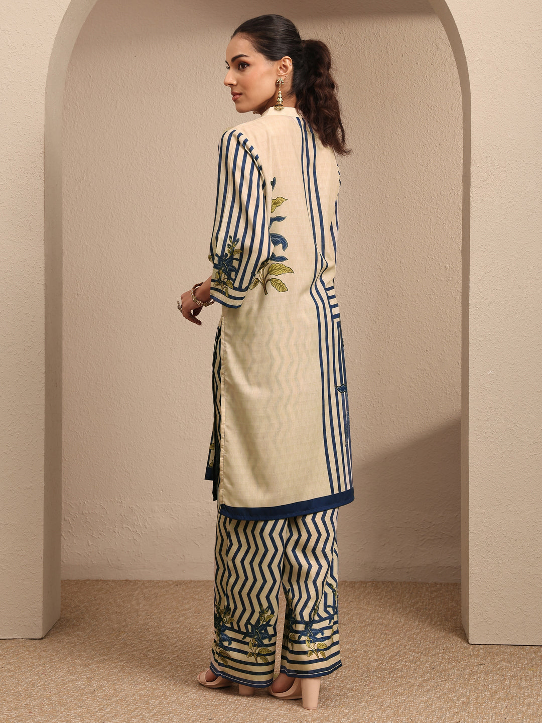 Off White Printed Cotton Blend Co-Ord Set