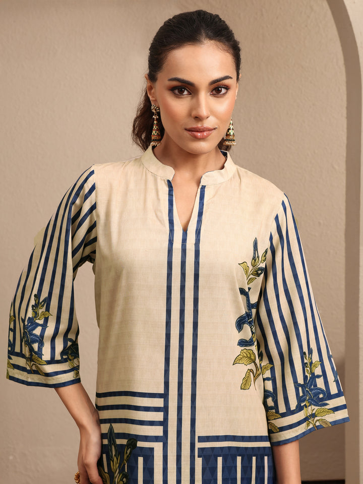 Off White Printed Cotton Blend Co-Ord Set