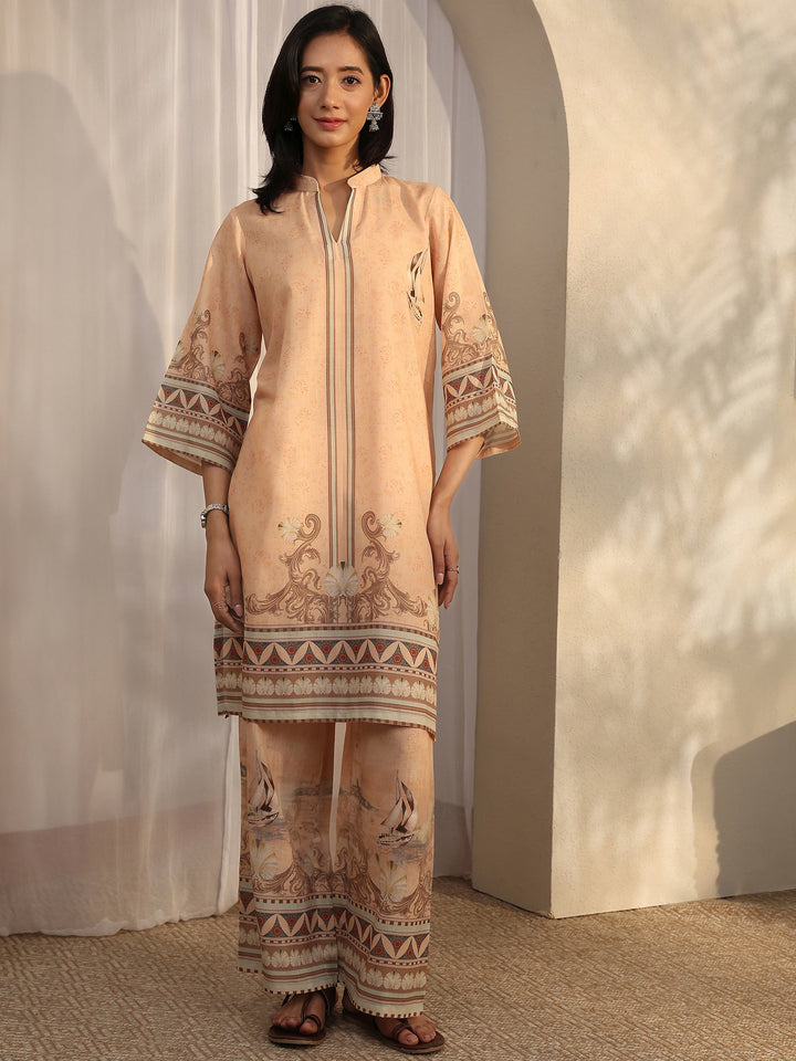 Peach Printed Cotton Blend Co-Ord Sets