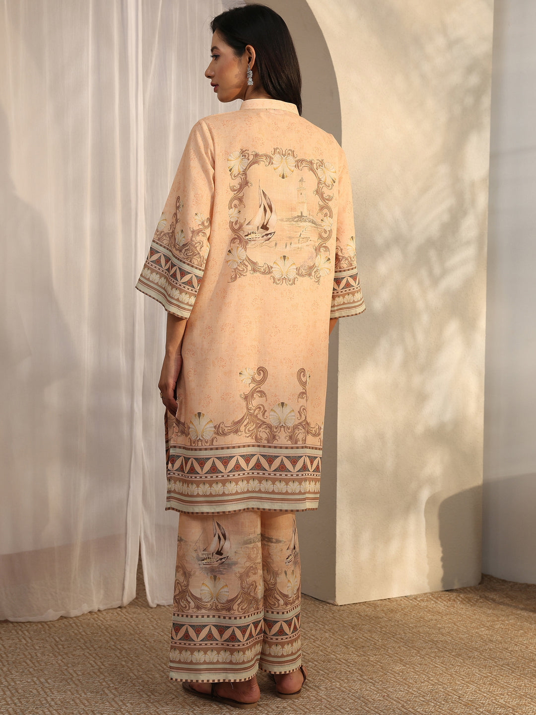 Peach Printed Cotton Blend Co-Ord Sets