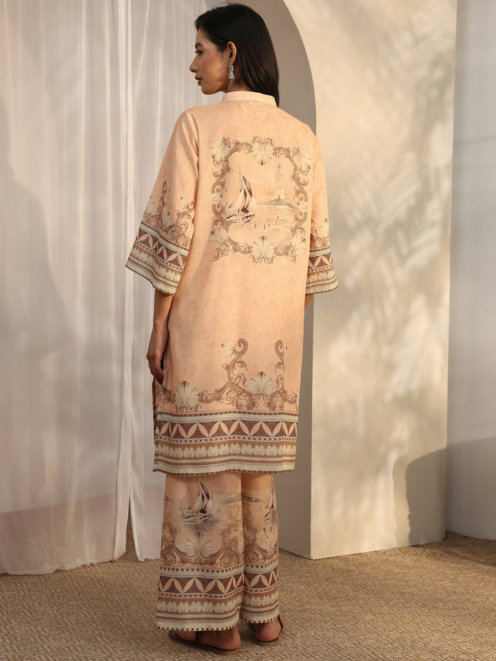 Peach Printed Cotton Blend Co-Ord Sets