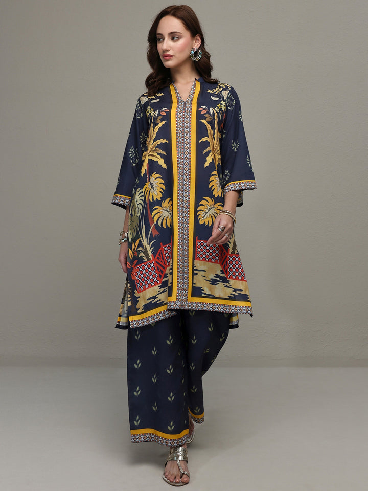 Libas Blue Tropical Printed Cotton Blend Co-Ord Set