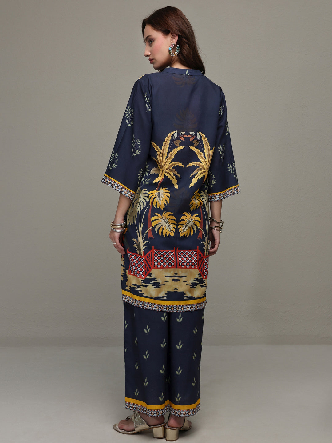Libas Blue Tropical Printed Cotton Blend Co-Ord Set