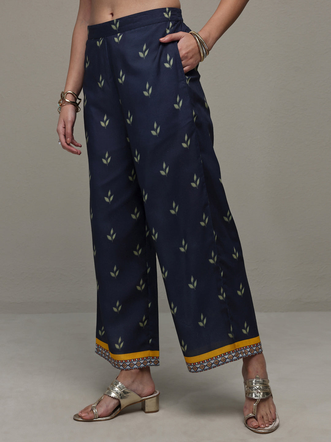 Libas Blue Tropical Printed Cotton Blend Co-Ord Set