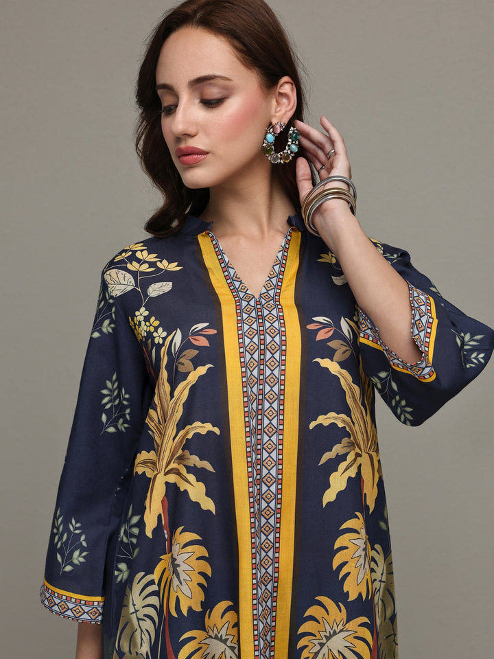 Libas Blue Tropical Printed Cotton Blend Co-Ord Set