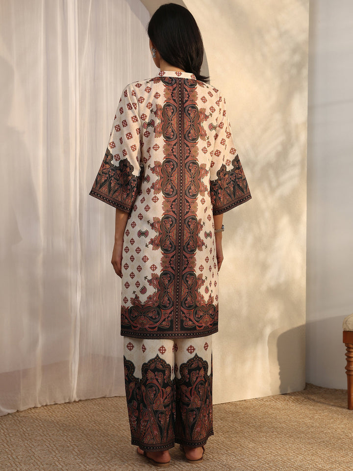 Off White Printed Cotton Blend Co-Ord Sets