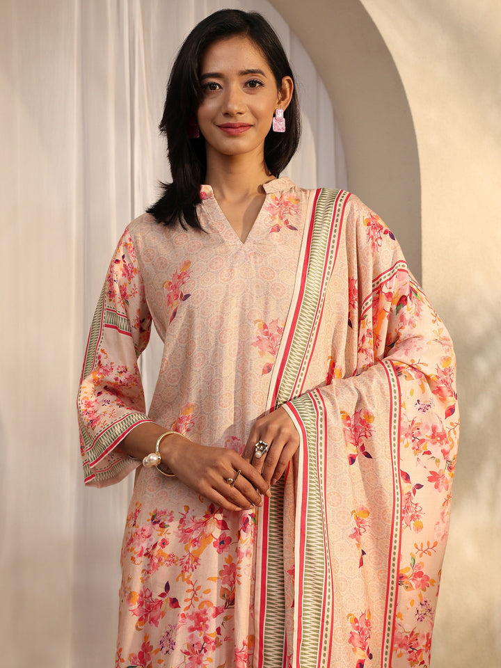 Multi Printed Muslin Straight Suit Set With Dupatta