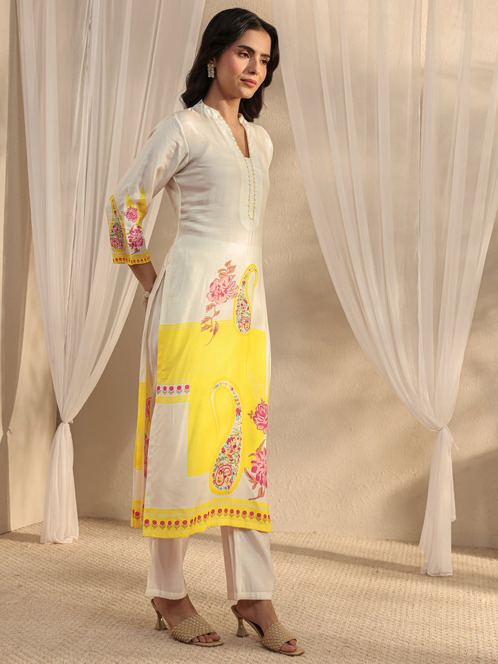 Off White Printed Muslin Straight Suit Set With Dupatta