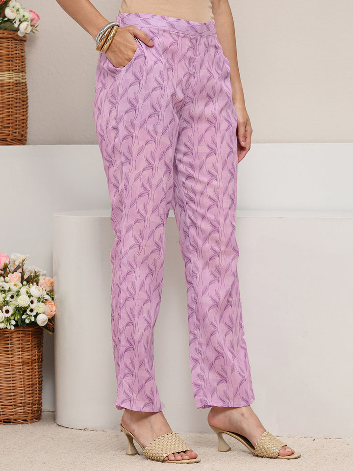 Purple Floral Printed Cotton Blend Straight Suit Set With Dupatta