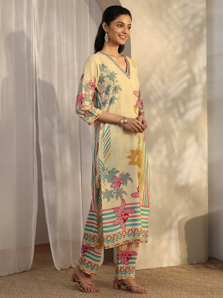 Multi Printed Cotton Blend Straight Suit Set With Dupatta