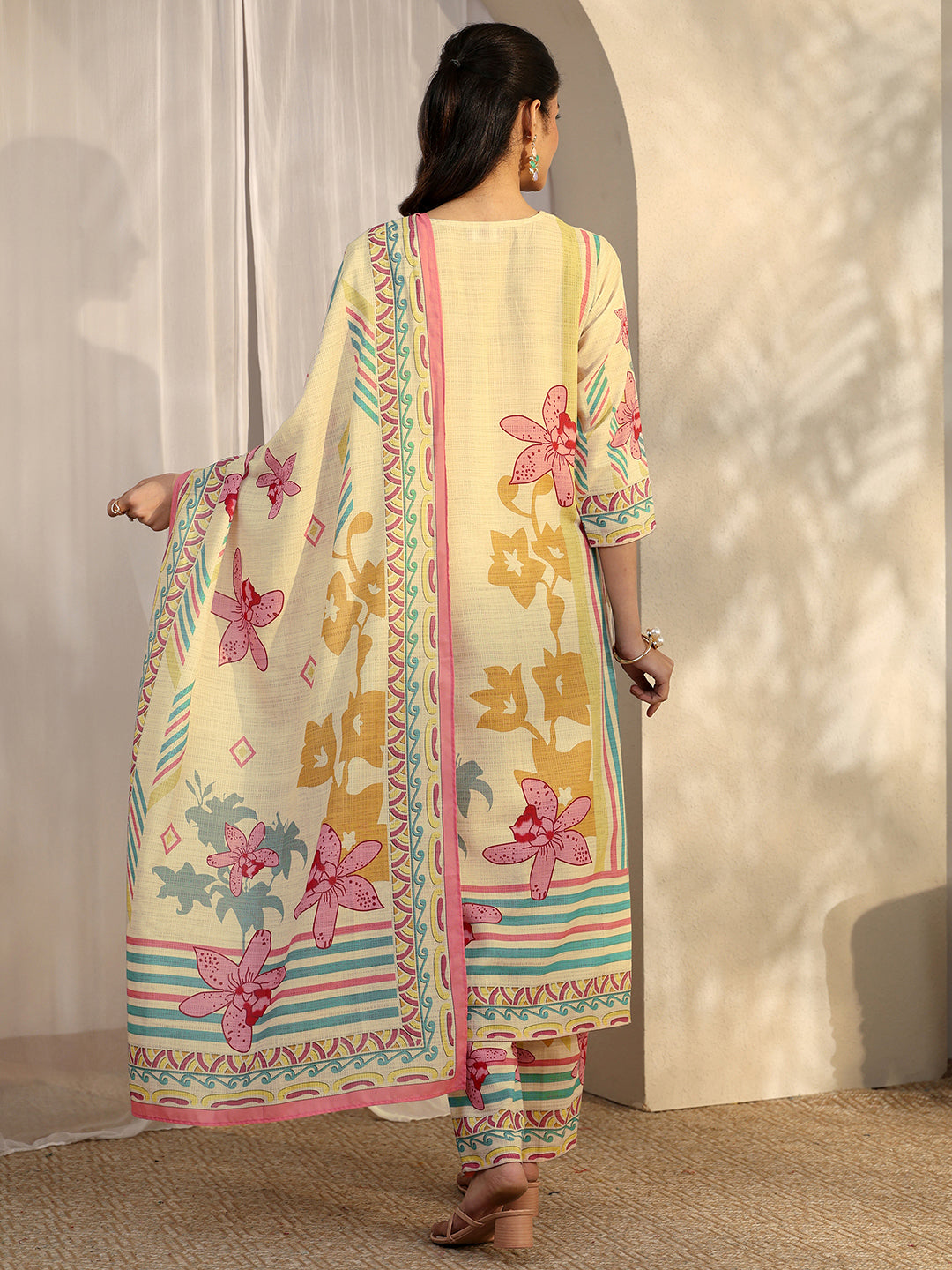 Multi Printed Cotton Blend Straight Suit Set With Dupatta