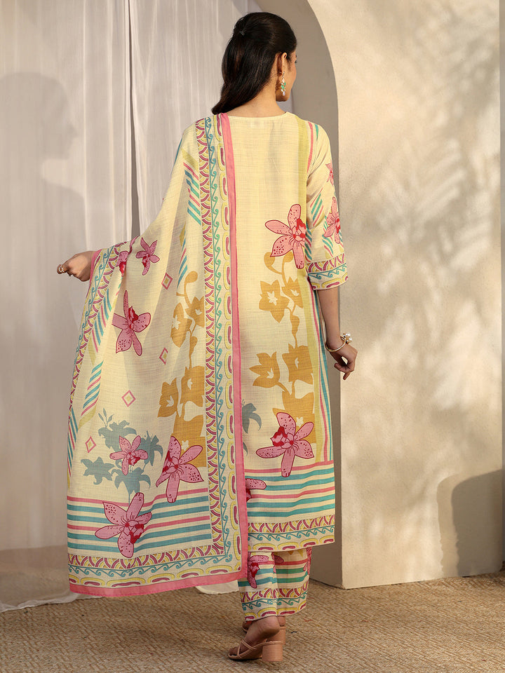 Multi Printed Cotton Blend Straight Suit Set With Dupatta