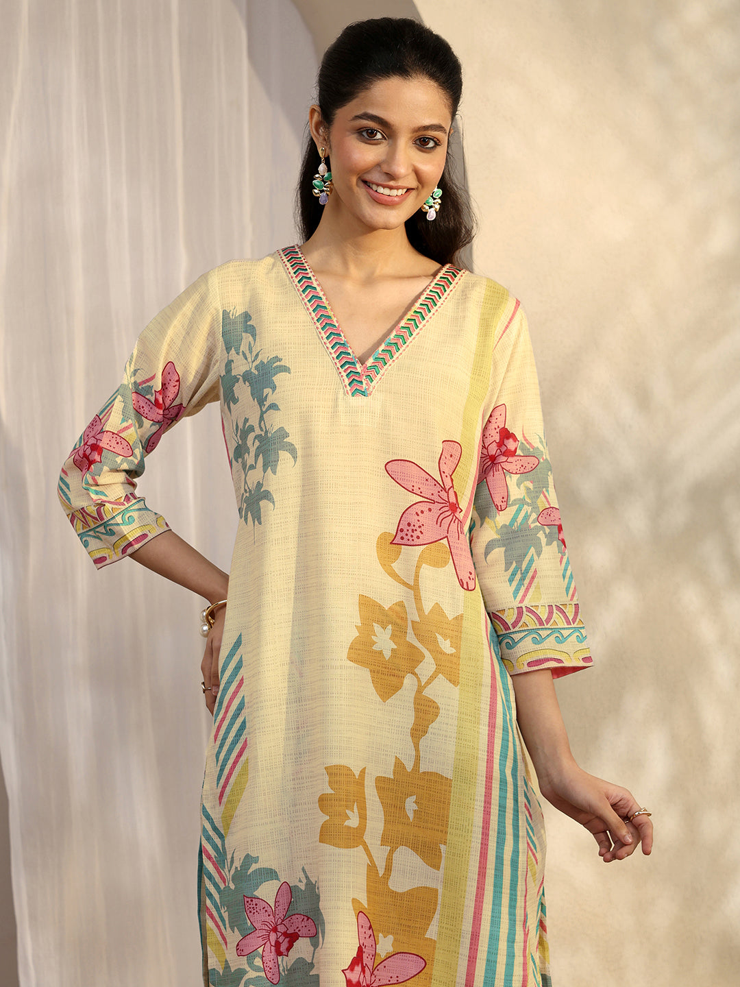Multi Printed Cotton Blend Straight Suit Set With Dupatta