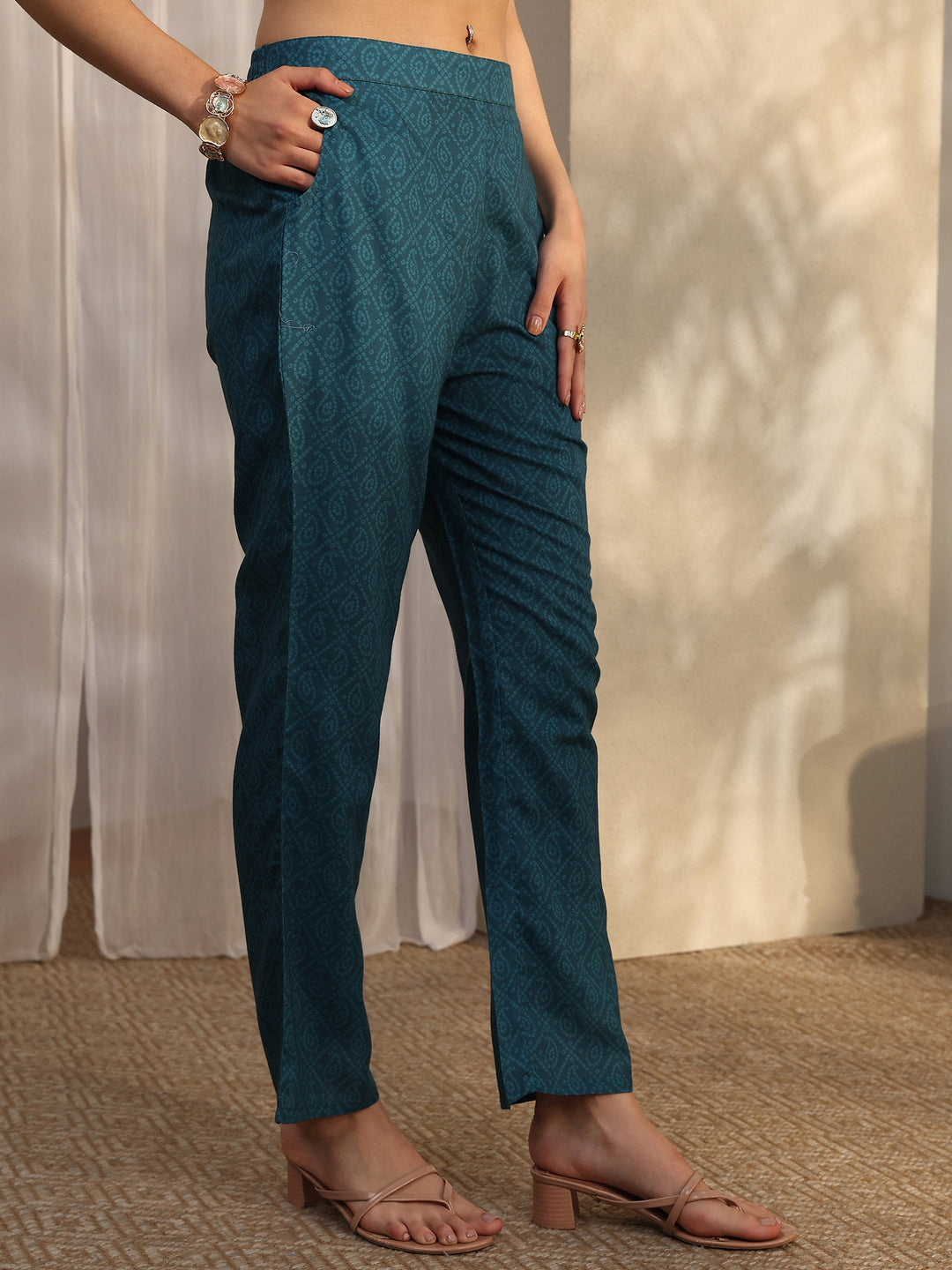 Blue Printed Cotton Blend Straight Suit Set With Dupatta