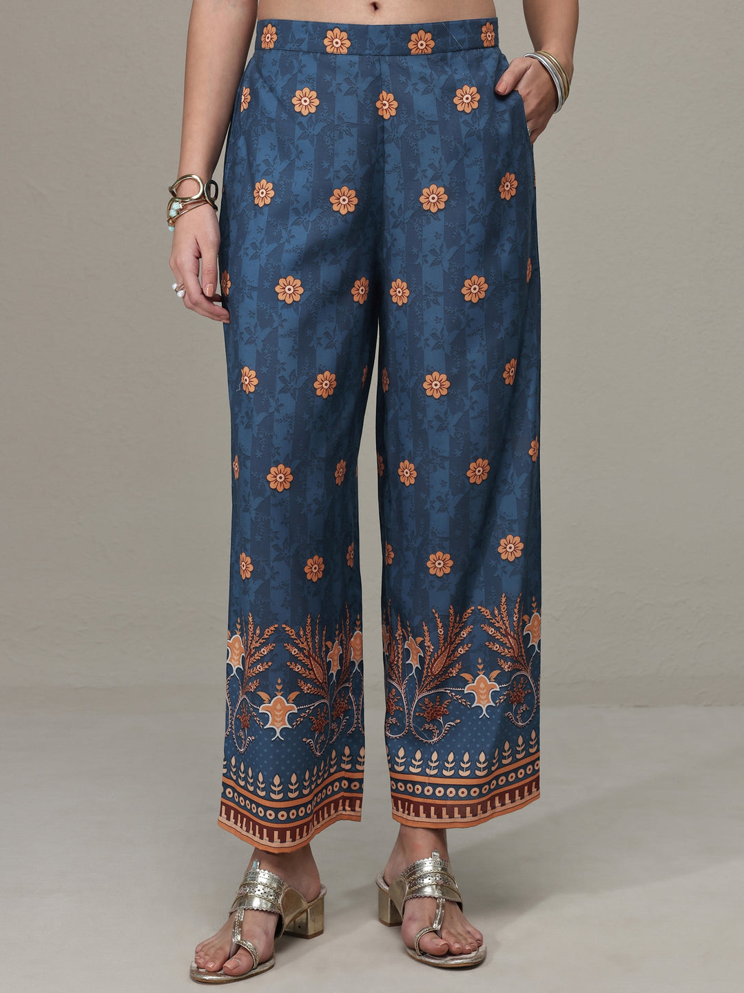 Libas Blue Floral Printed Cotton Blend Co-Ord Set