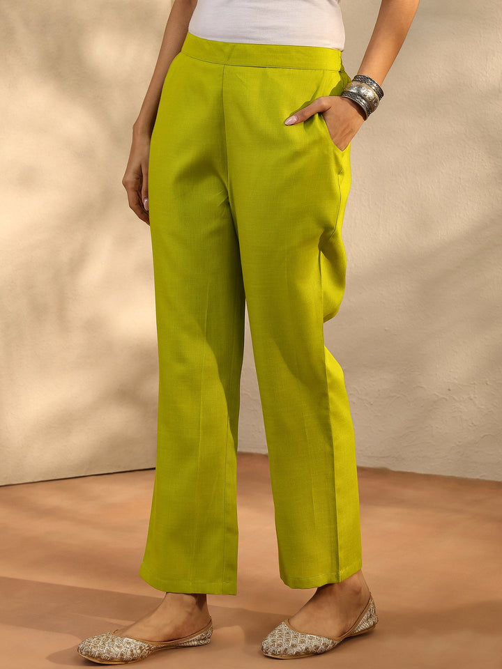 Green Printed Linen Straight Suit Set With Dupatta