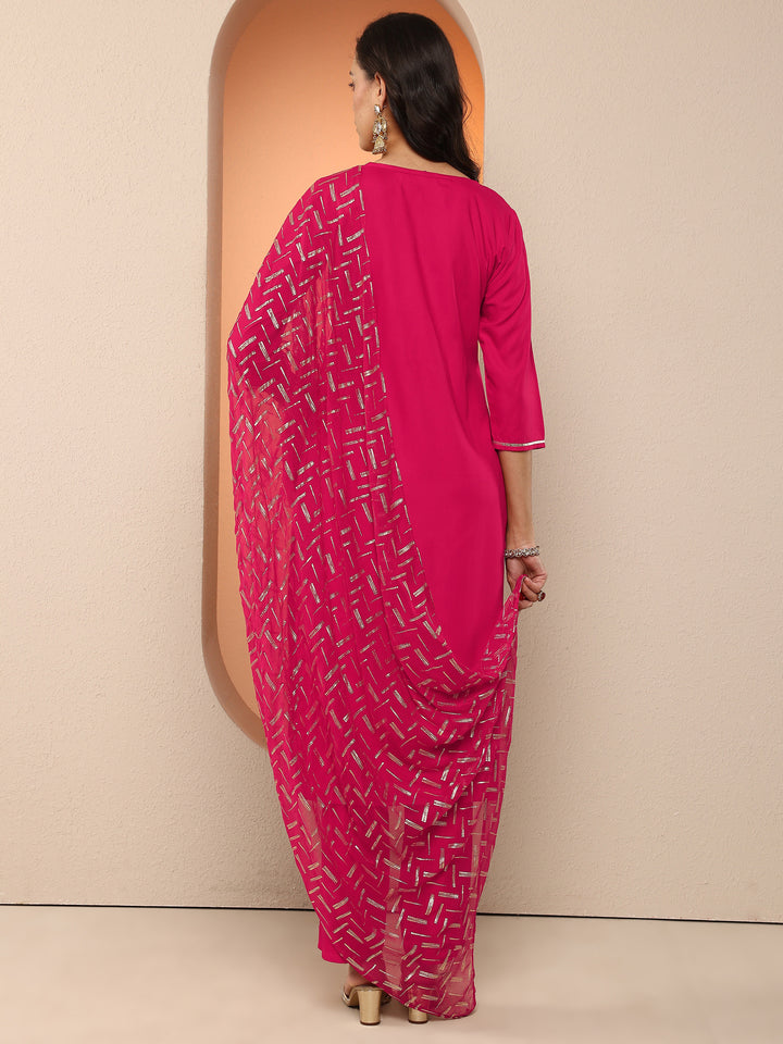 Rust Embroidered Silk Blend Straight Suit Set With Dupatta