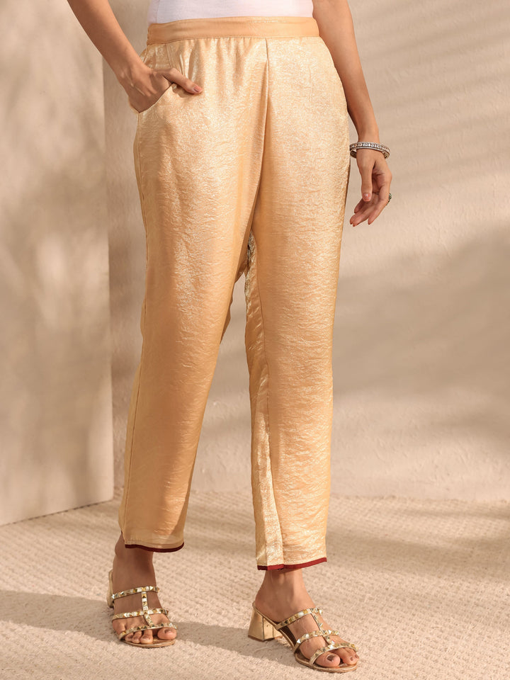 Beige Solid Silk Blend A-Line Kurta Set