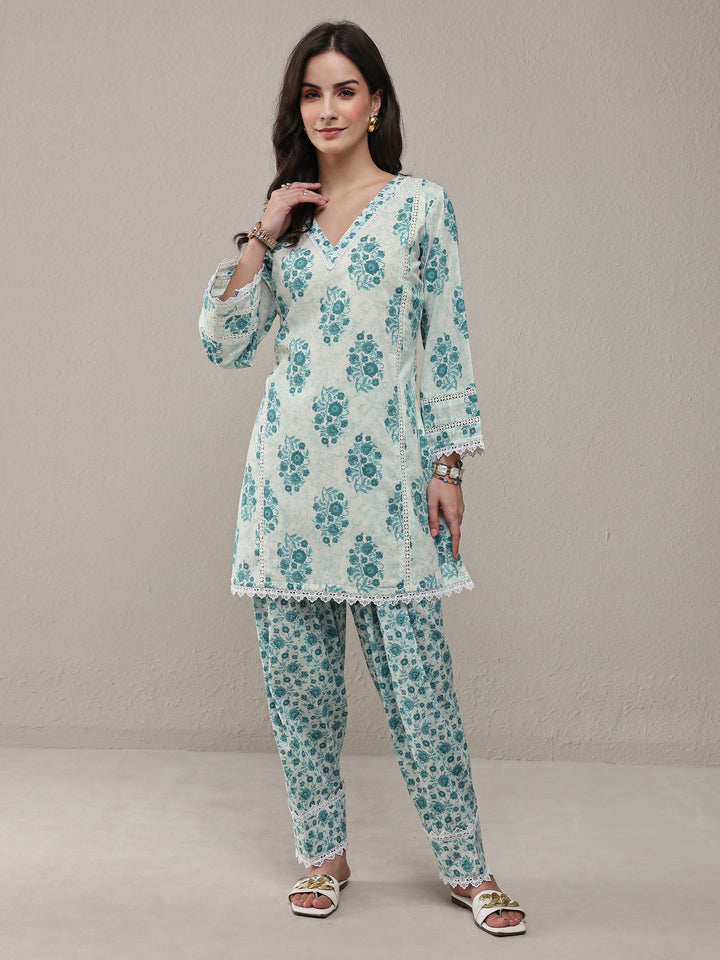 Libas Blue Floral Printed Cotton Straight Kurta Set